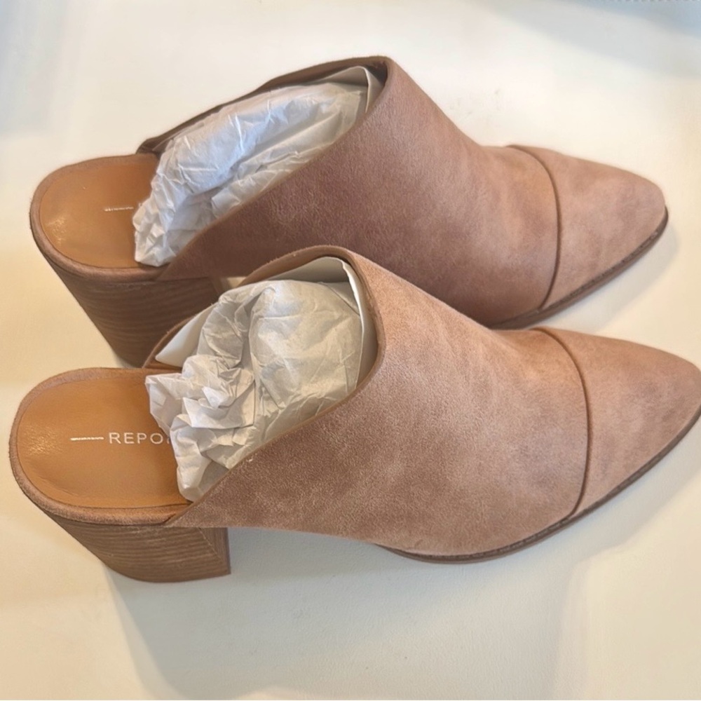Report Tan Mules with Block Heel